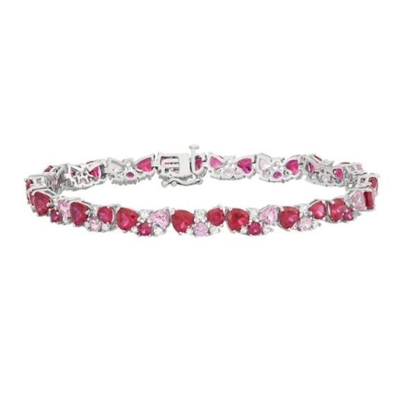 Pink Ruby & Sapphire Stones Sterling Silver Bracelet - Picture 10 of 15